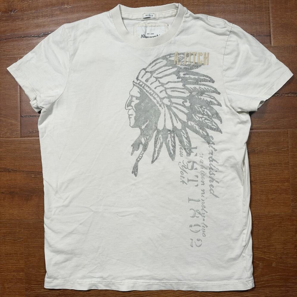 Abercrombie & Fitch T Shirt Mens M White Muscle Native American Indian Y2K VTG
